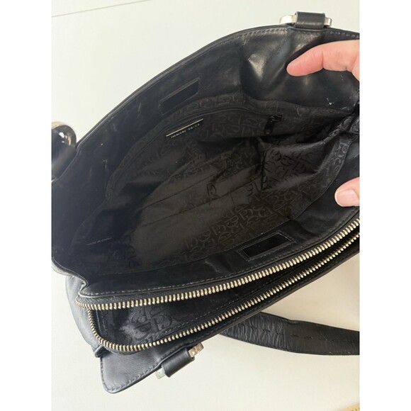 Charles David Black Leather Shoulder Bag scalloped multi zipper pouch y2k 90s - Picture 12 of 16